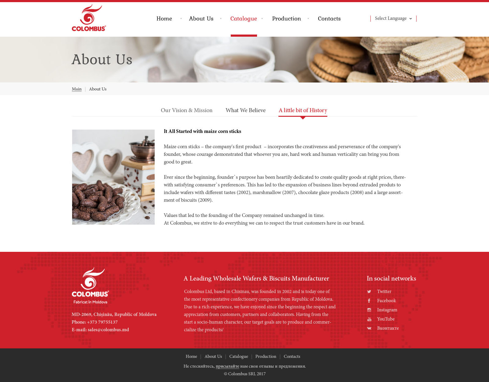 Website-catalogue for Colombus company