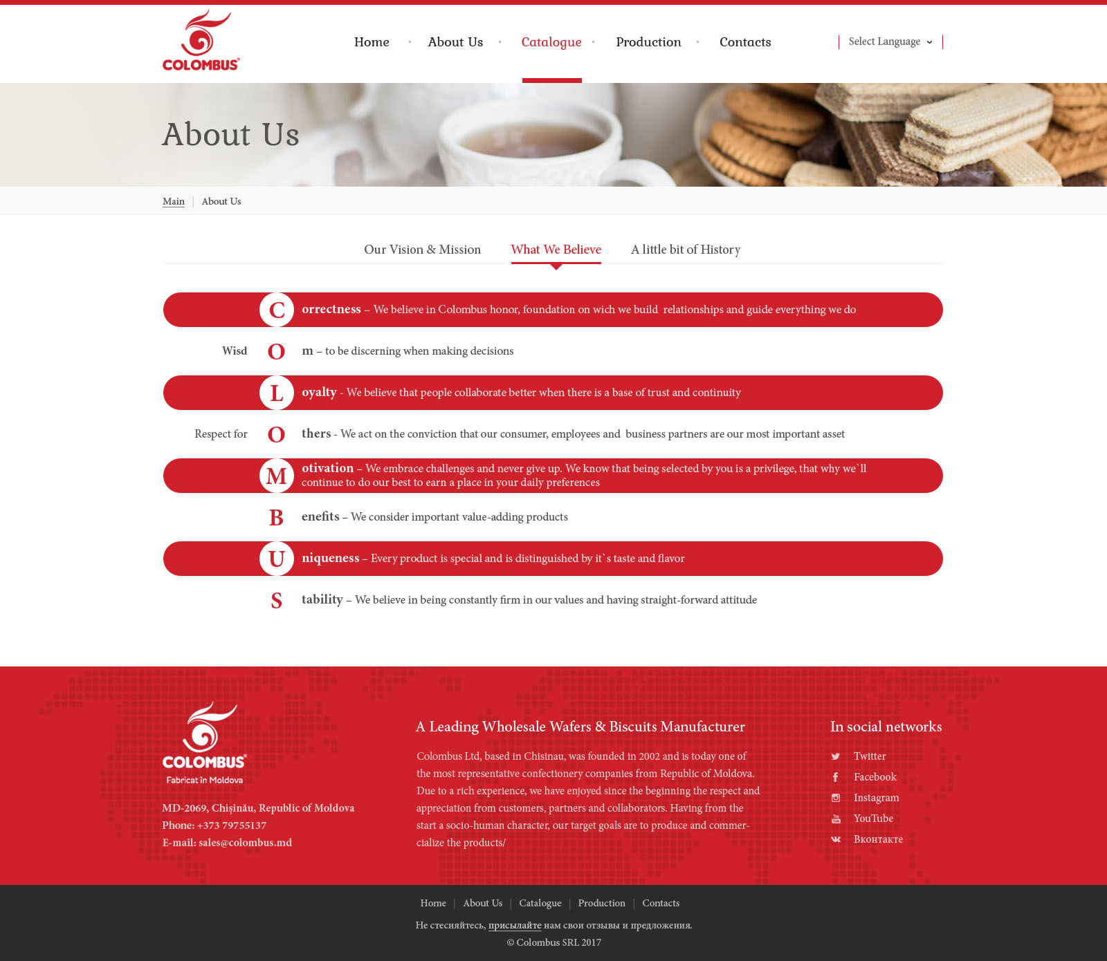 Website-catalogue for Colombus company